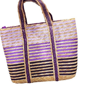 Ombre Purple Striped Straw Bag. Purple Lining. 18 x 13x 4.